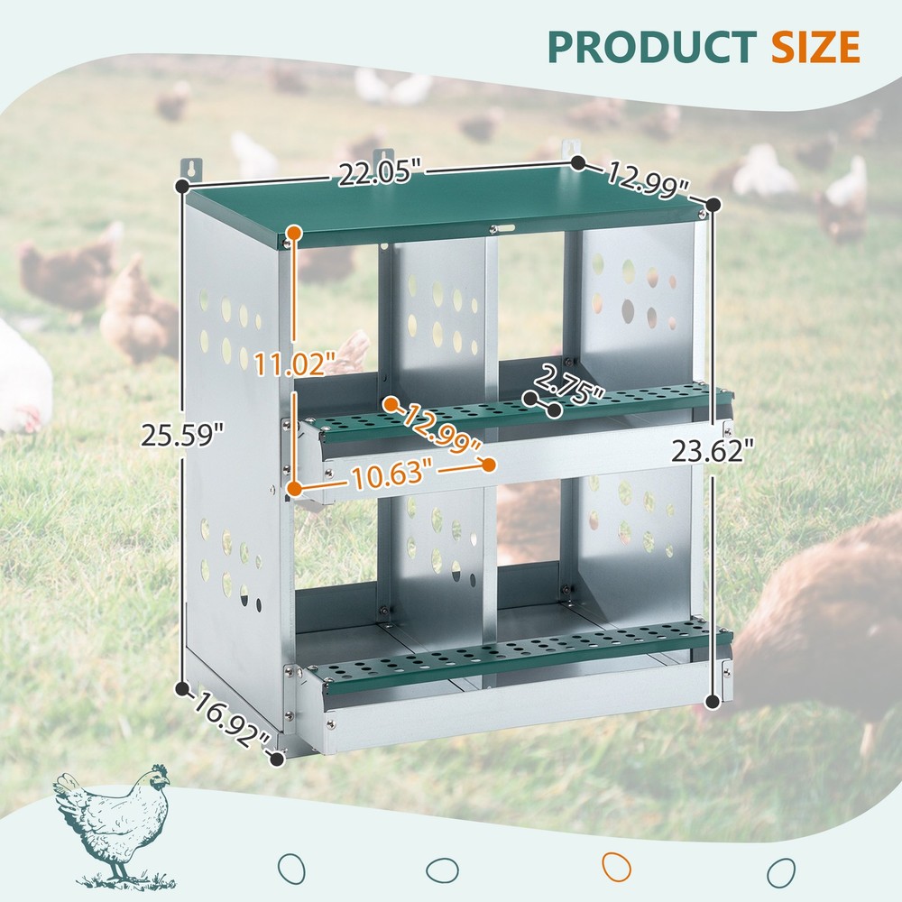 4 Compartment Chicken Nesting Boxes, Metal Nesting Boxes Wall Mount Chicken Egg