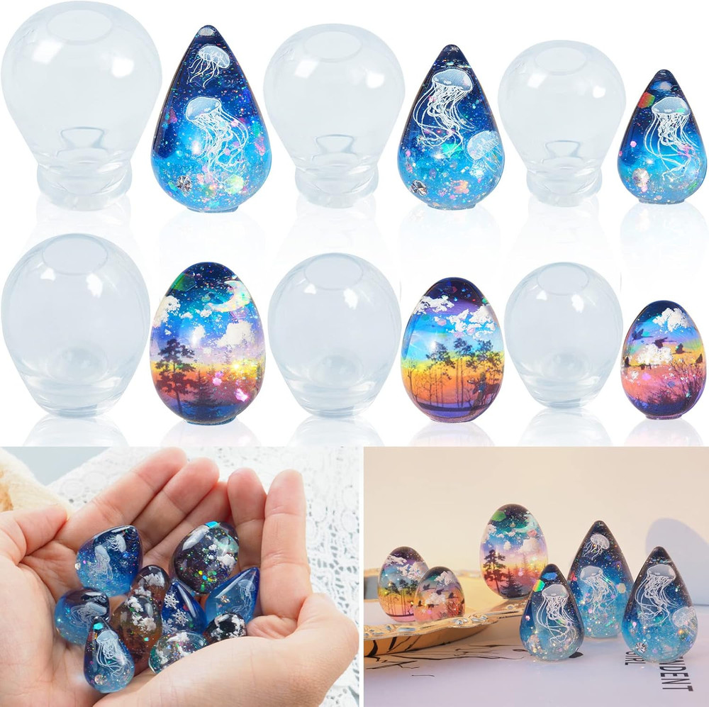 6 PCS Mini High Transparency Egg and Waterdrop Shaped Silicone Molds, Clear Egg