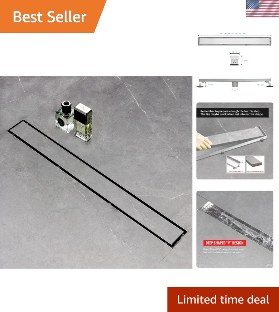 Versatile 24" Stainless Steel Linear Drain with Rust-Resistant Tile Insert Grate