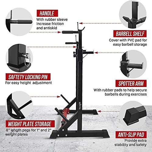 Adjustable Squat Rack for Home Gym - Multi-Function Barbell Stand, Dip Station,