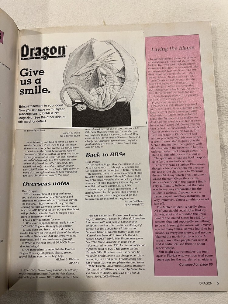 TSR Dragon Magazine # 151 Excellent Condition