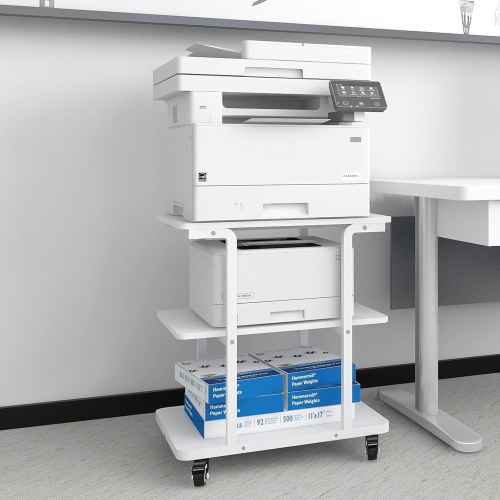 Rolling Printer Stand 24x20x26 Inch White 3 Tier