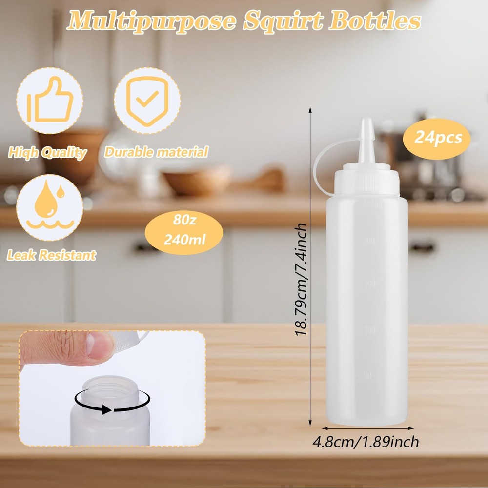 24 Pcs Plastic Condiment Squeeze Bottles Squeeze Leak Proof Multipurpose Squi...