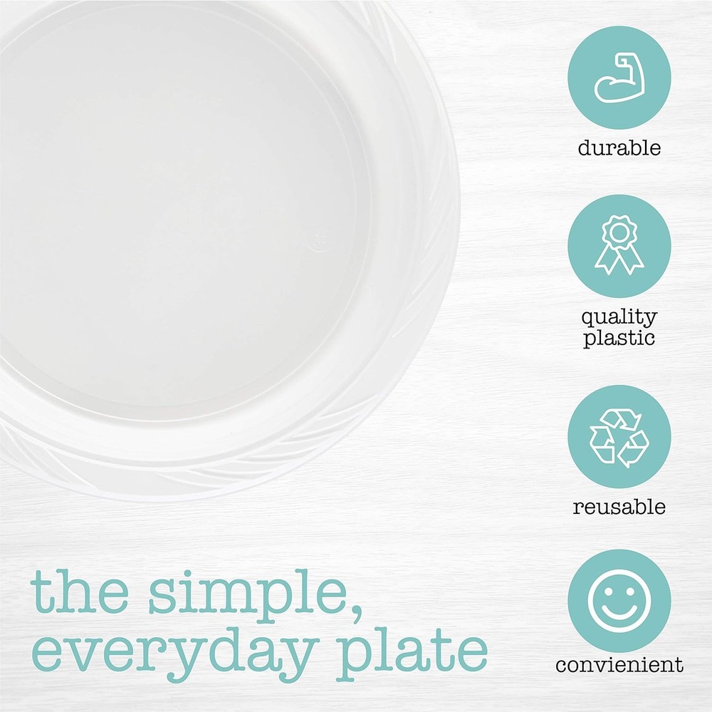 100 Count Disposable 10 Inch White Plastic Dinner Plates Extra Large