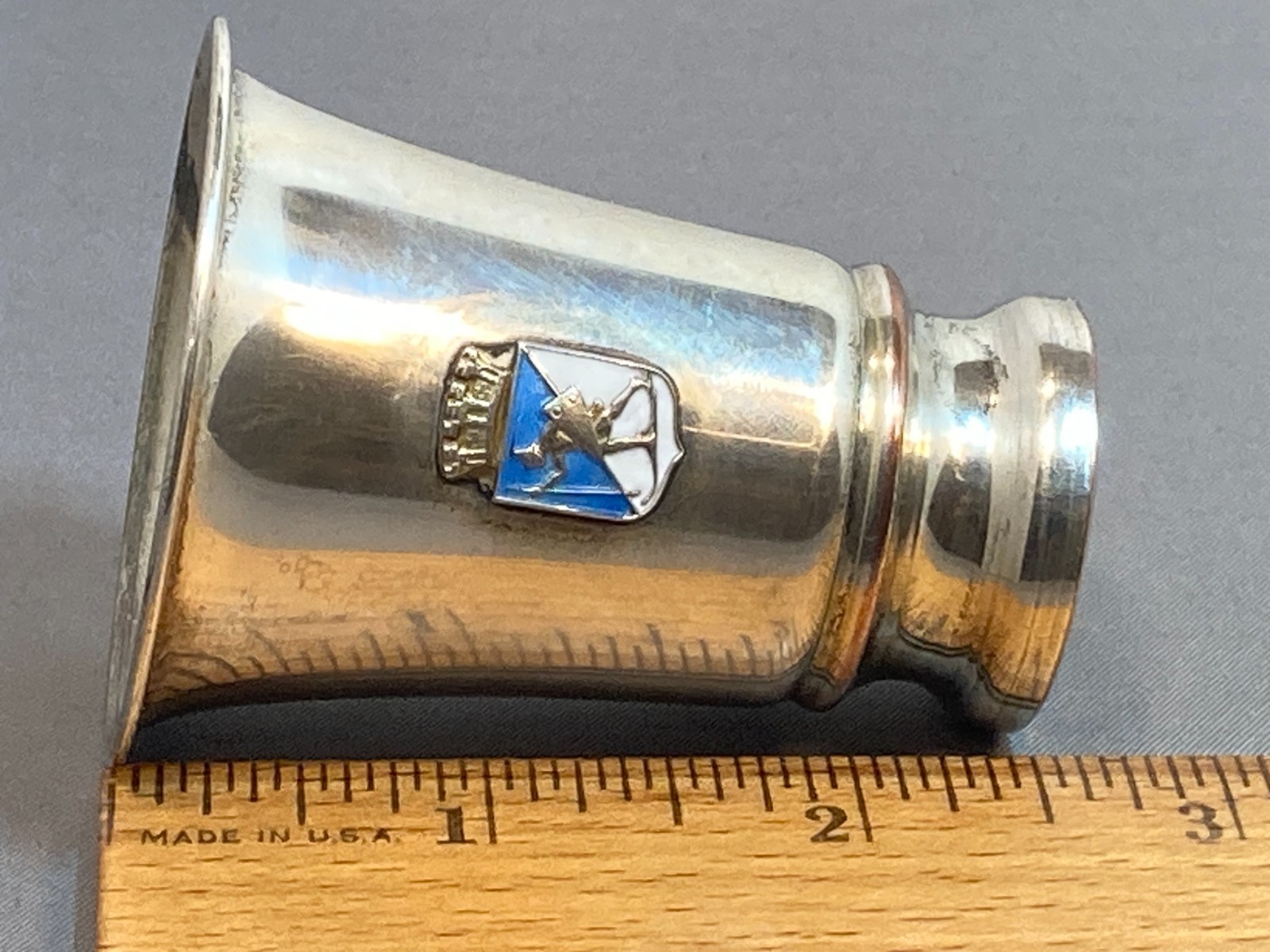 Vintage Silver Silverplate Shot Glass Cup Enamel crest coat of arms Lillehammer