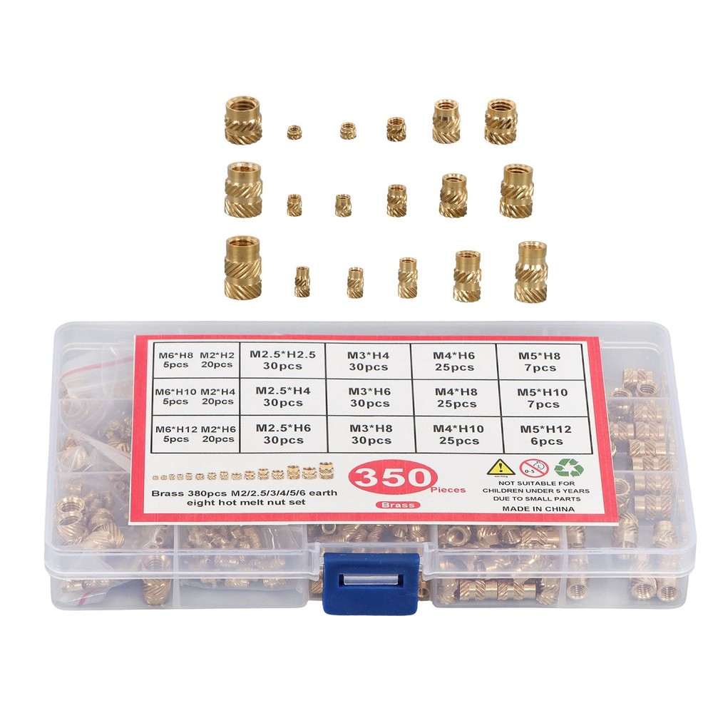 350Pack Threaded inserts kits M2-M6 Metric Internal Thread Rolled Copper Inserts