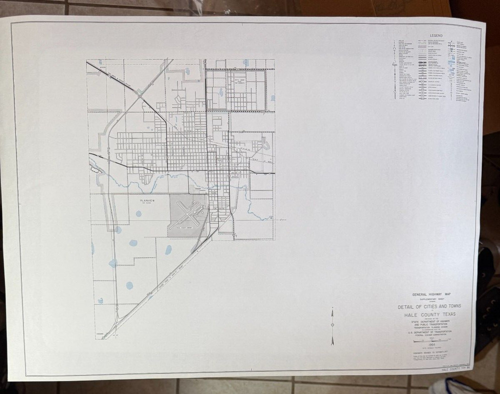1964 Texas HALE County General Highway Map 18" x 25" Folded USDOT 2 Plainview