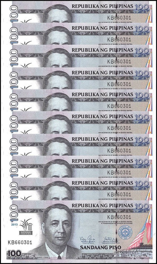 Philippines 100 Piso, 2013, P-220, UNC, Commemorative X 10 PCS