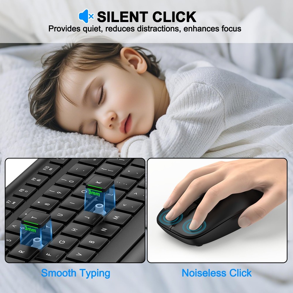 Wireless Keyboard Mouse Combo Full Size Silent Ergonomic 2.4G Cordless Mac