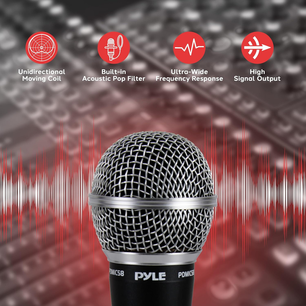 Professional Dynamic Microphone - 4-Pack Unidirectional Handheld Mic with Built-