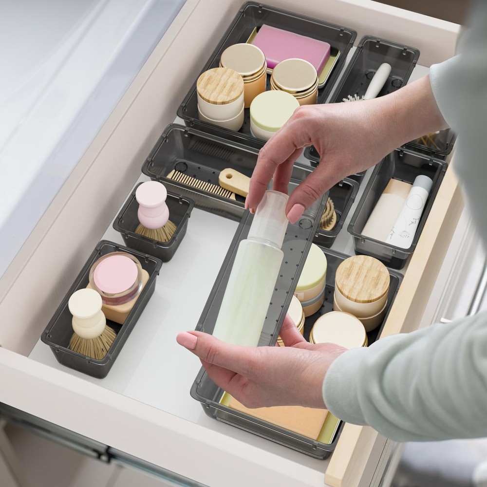 15 PCS Clear Plastic Drawer Organizer Set, 4-Size Acrylic Drawer Storage Tray...