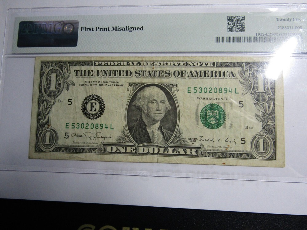 $1 1988A FRN Richmond First Print Misaligned Misalignment Error - PMG 25
