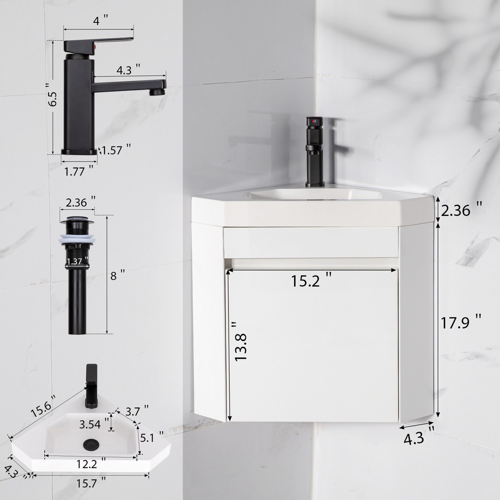 Wall Mounted Corner Bathroom Vanity Sink Combo for Small Space