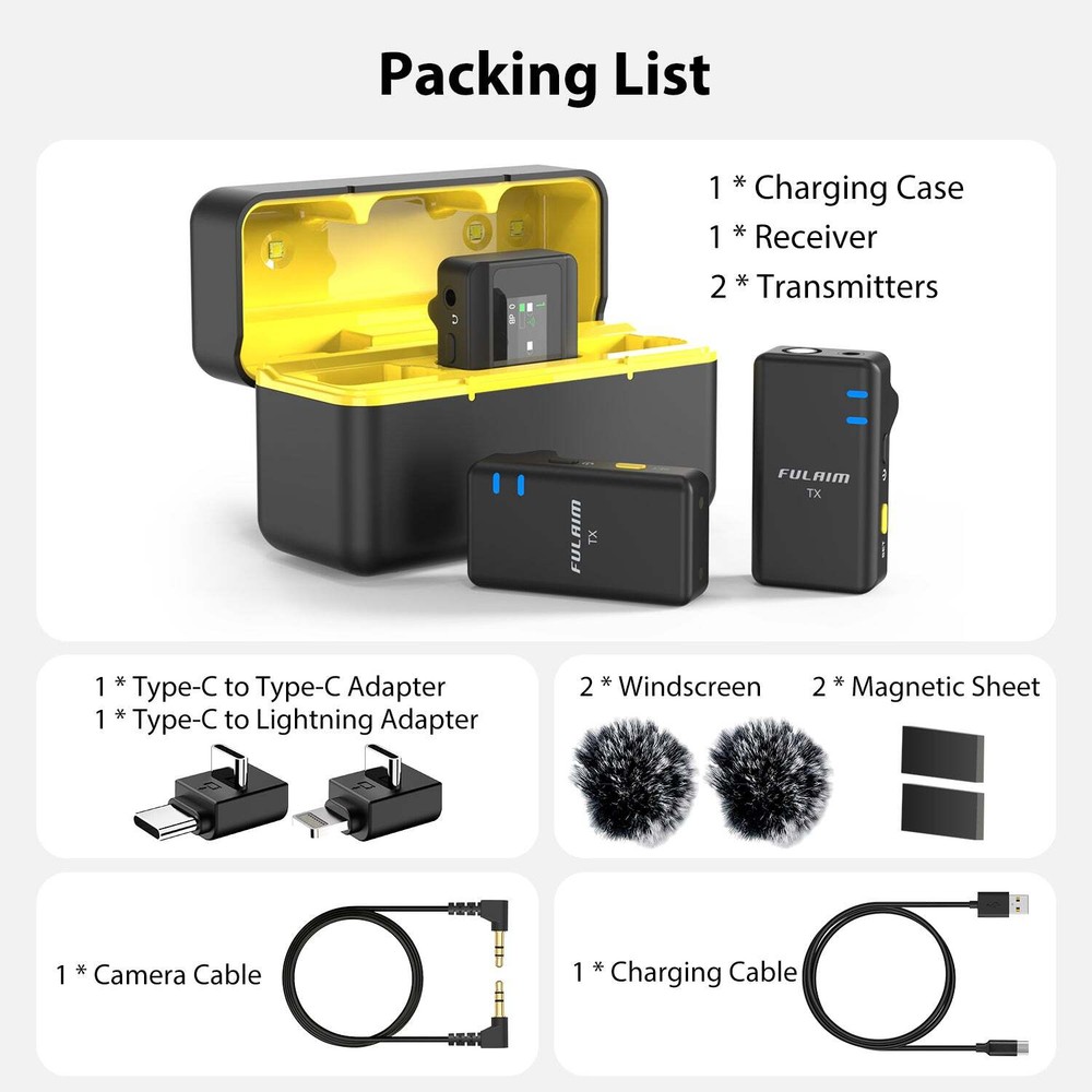 Wireless Lavalier Microphone System for DSLR Cameras/iPhone/Android FULAIM X5