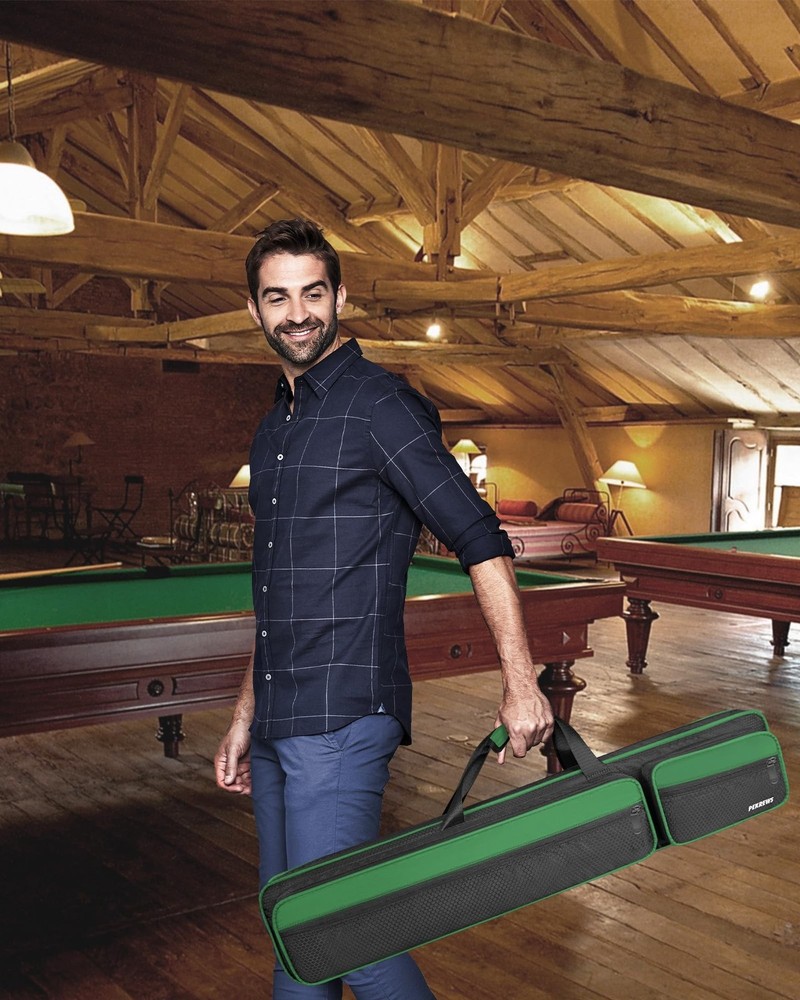 PEKREWS Pool Cue Case, Pool Stick Case 4x5 with Multiple Pockets Holds 4 Butt...