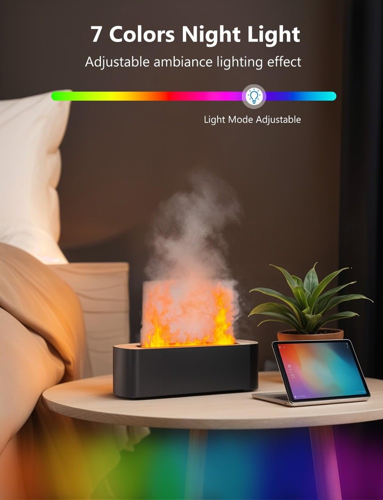 Flame Air Diffuser, Humidifier, Essential Oil Diffuser - 7 6.2 fl.oz, Black