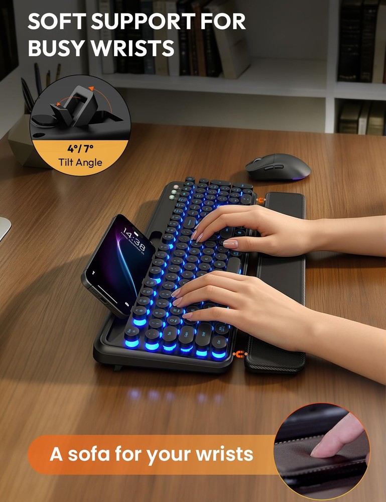 Wireless Keyboard and Mouse Combo - Backlit Typewriter Keyboard with Magnetic...