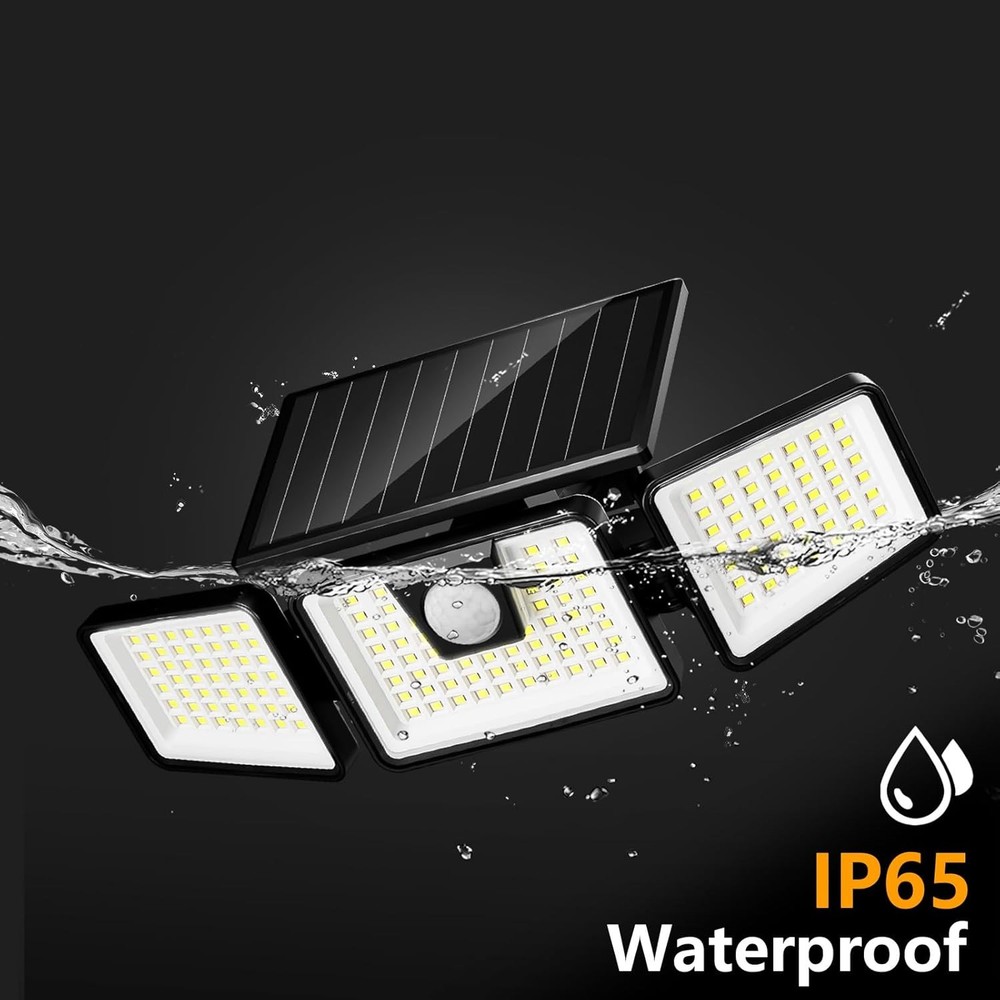 Solar Motion Sensor Lights Outdoor, 3 Heads Security Lights Solar Powered
