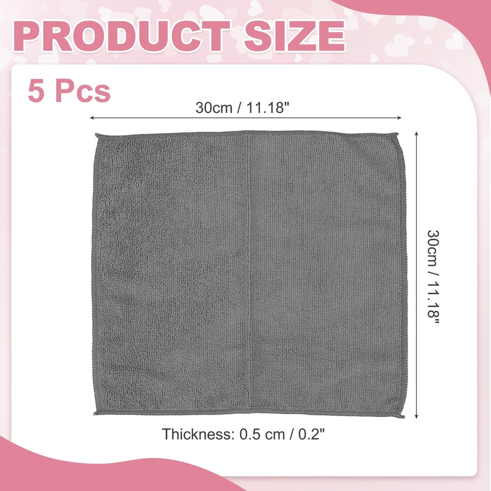5 pcs microfiber cleaning cloth, grey (square), 30x30 cm