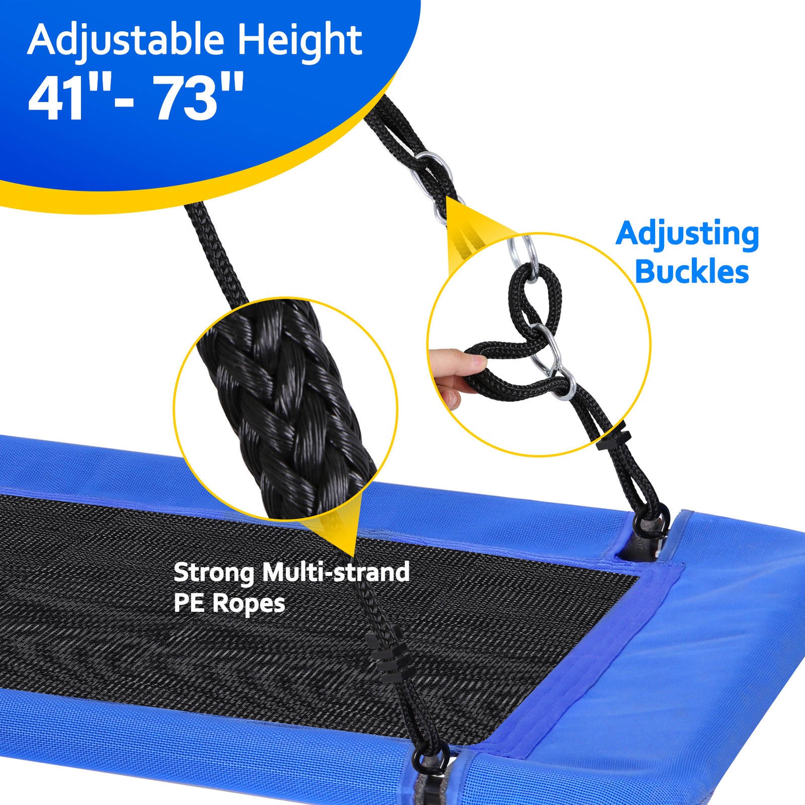 60" Rectangle Platform Tree Swing for Kids and Adults with 2 Hanging Straps Blue