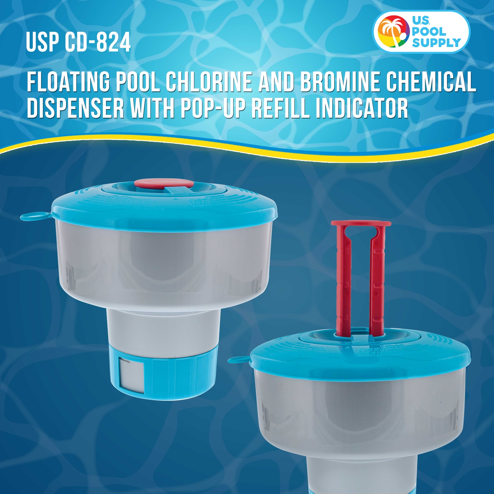 U.S. Pool Supply Cleaner Floater Dispenser, Pop-Up Refill Indicator, 3" Tablets