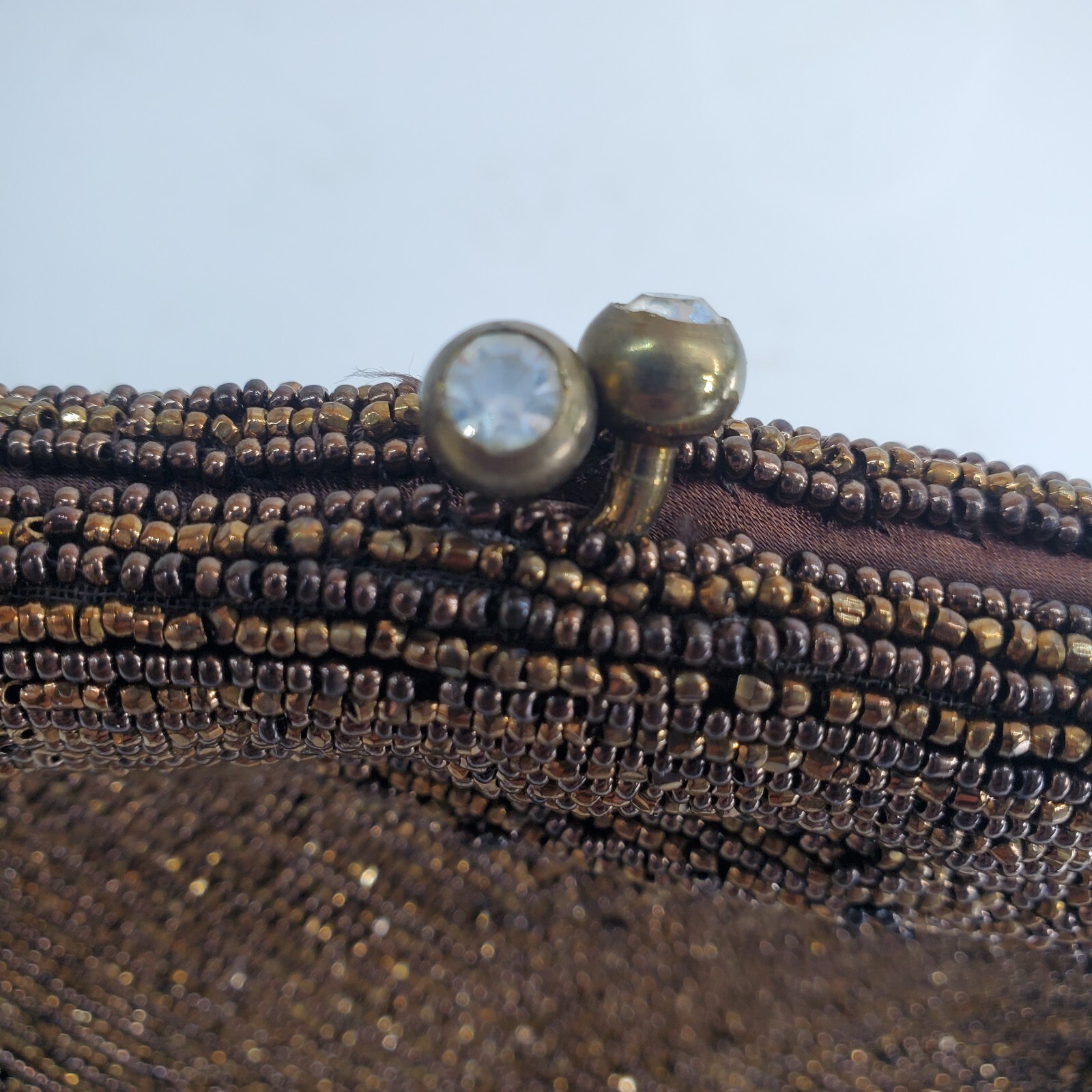 Joseph Horne Pittsburgh Belgium Brown Beaded Evening Bag Handle Twist Top Lock