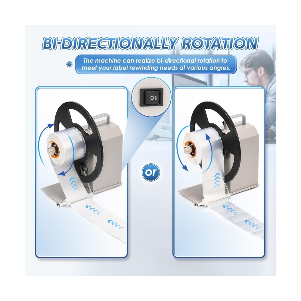 Automatic Label Rewinder, Speed-Adjustable Sticker Rewinder, Bidirectional La...