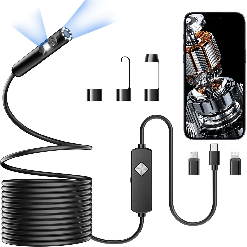 Endoscope with Light, 1920P HD Borescope with 8 Adjustable LED Lights, 16.4FT Se