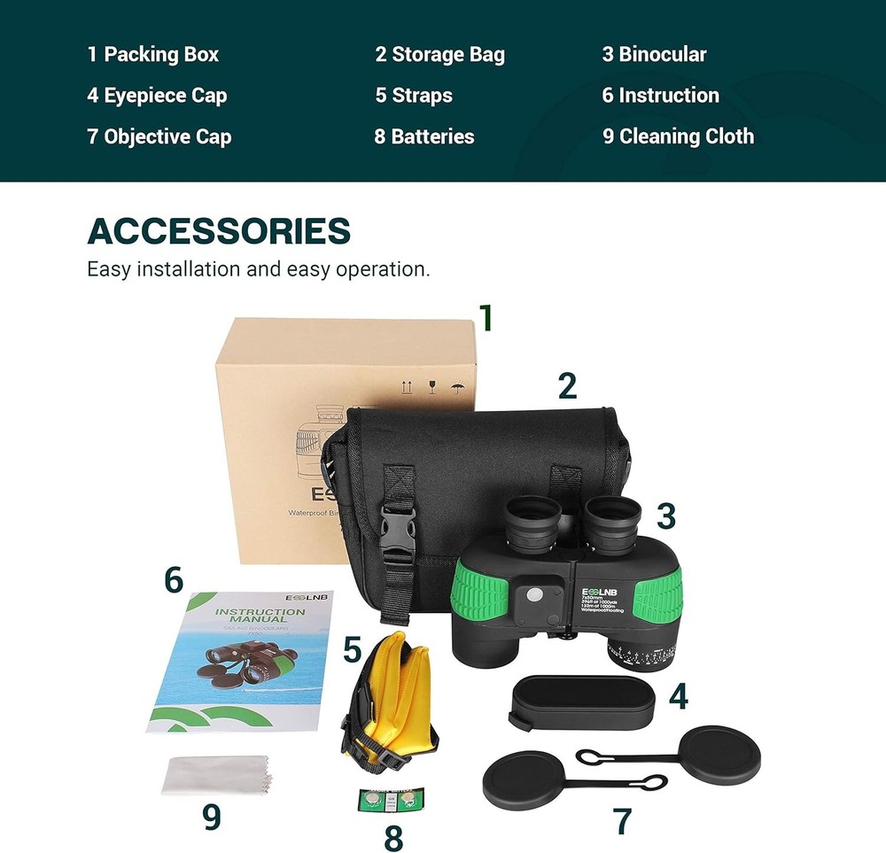 Marine Binoculars with Rangefinder & Compass=