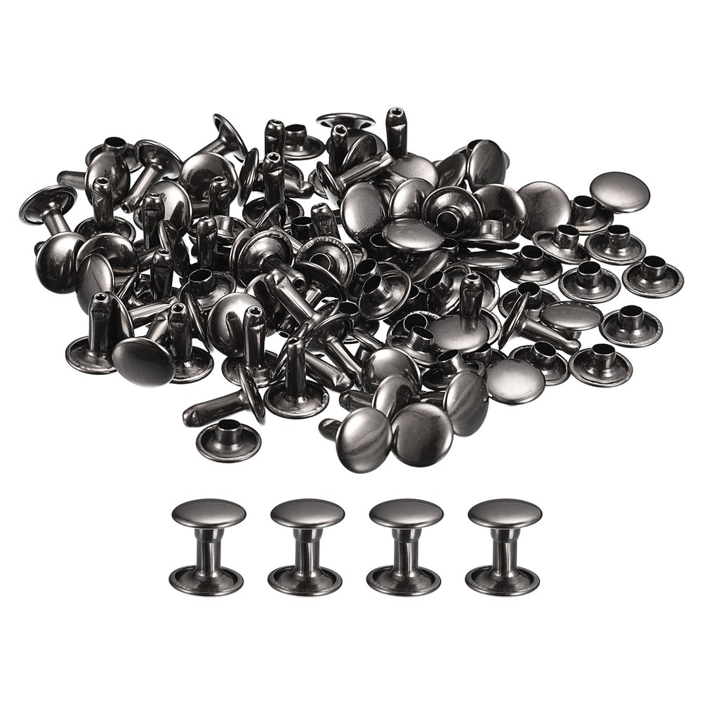 100 Sets Leather Rivets, 10x10mm Double Cap Rivets, Gun-black