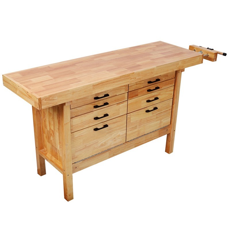 62-1/2" Solid Rubber Wood Workbench Work Table w/8 Drawers &Integrated Wood Vise
