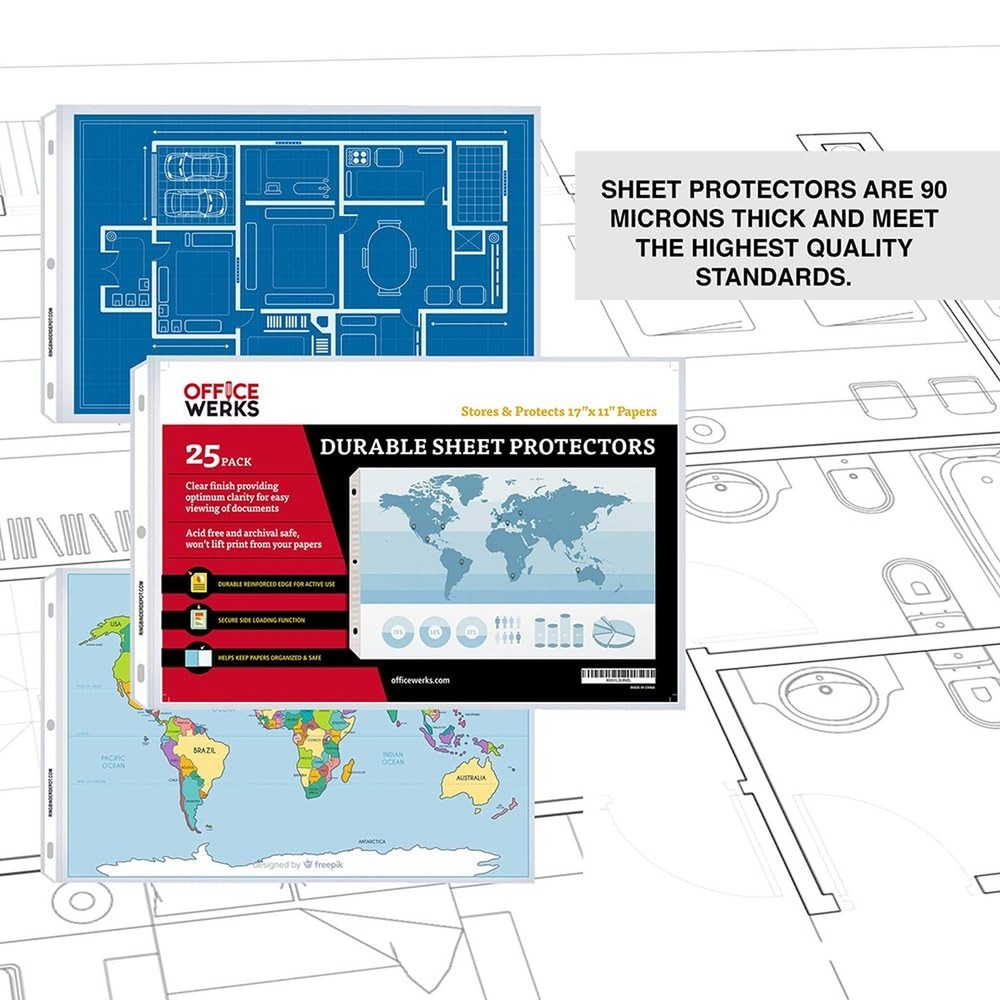 11 x 17 Sheet Protectors, Landscape View, 25 Pack, Side Loading, Protect, Sto...