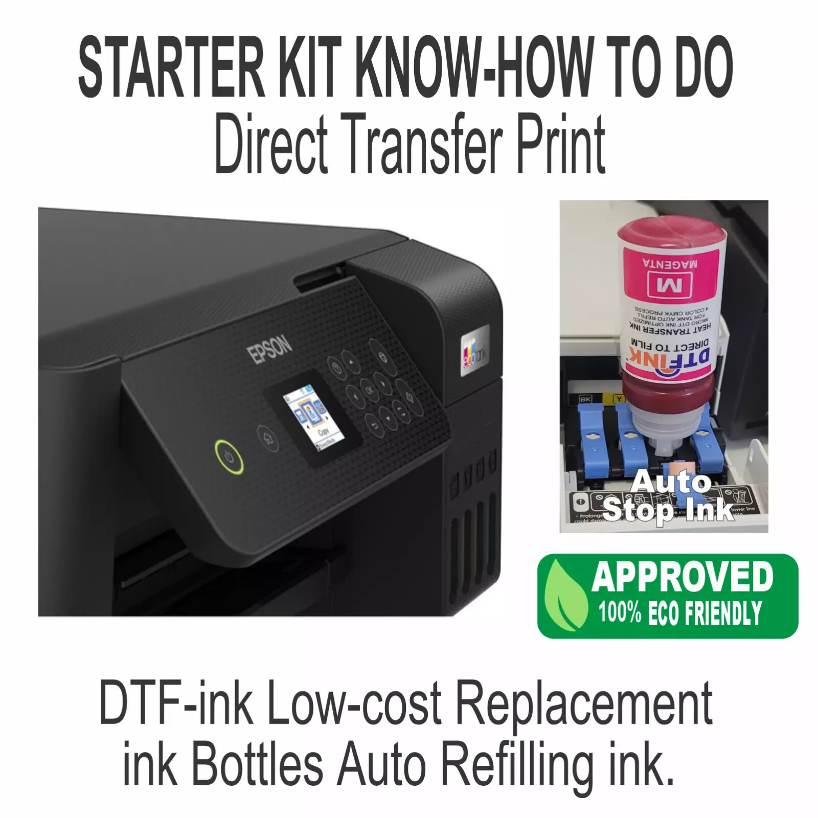 All-in-One DTF Ink & Powder T-Shirt Printer Epson Wireless w/LCD | Business Kit