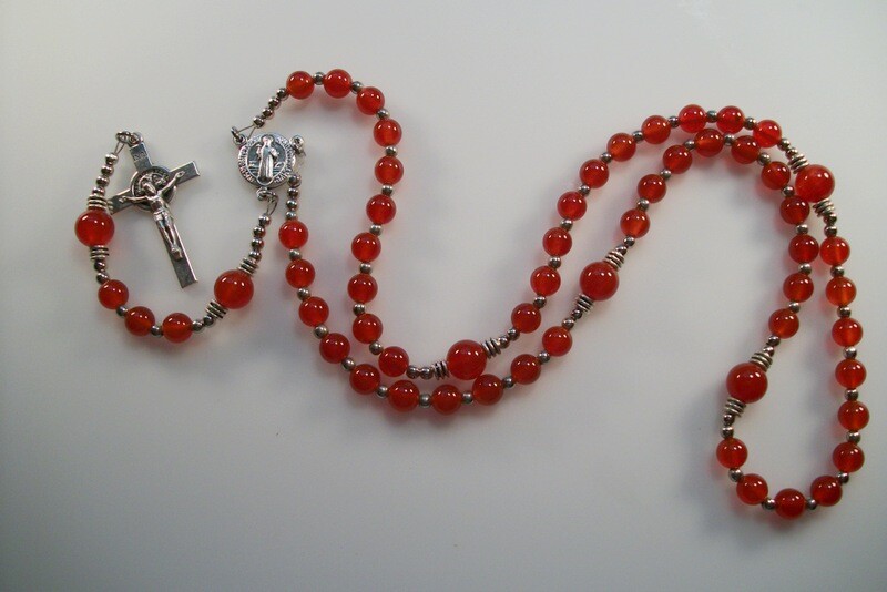 Boys Red Rosary 16+" Genuine Red Agate Gemstone el nino Rosario