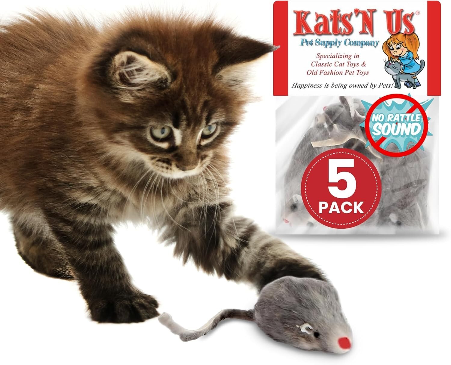 Real Rabbit Fur Mouse Cat Toy - 5 Pak
