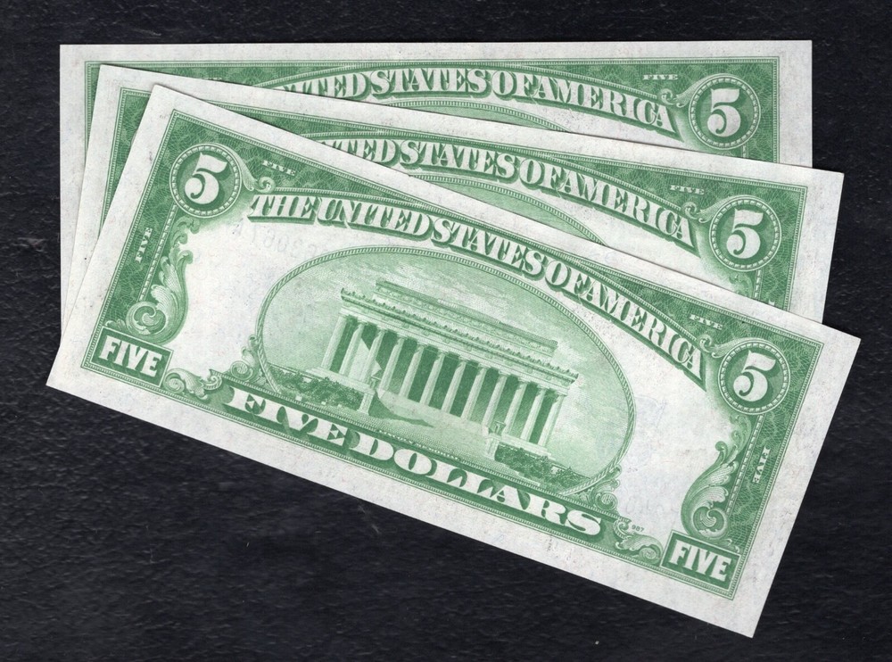 (3) CONSECUTIVE FR 1651 1934-A $5 FIVE DOLLAR SILVER CERTIFICATES GEM UNC