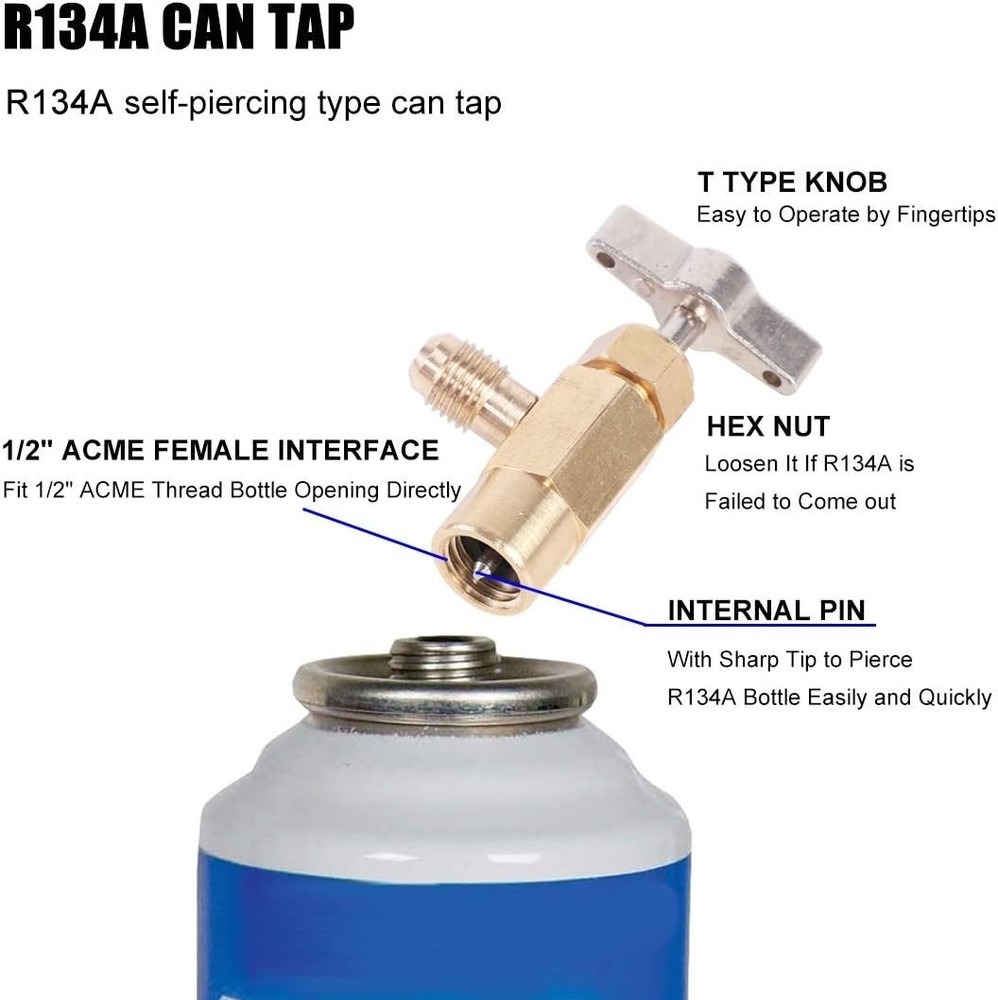 Efficient AC Manifold Gauge Set with Can Tap & Quick Couplers for Easy Operation