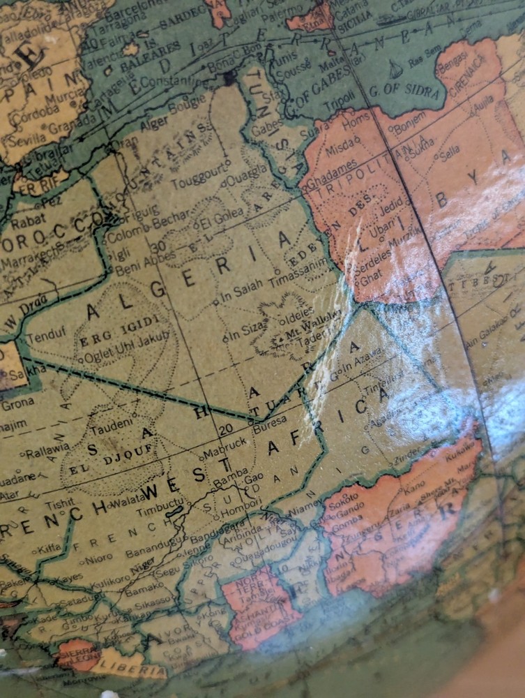 1940s Replogle Encyclopedia Britannica 12” Globe Green Ocean & Metal Base