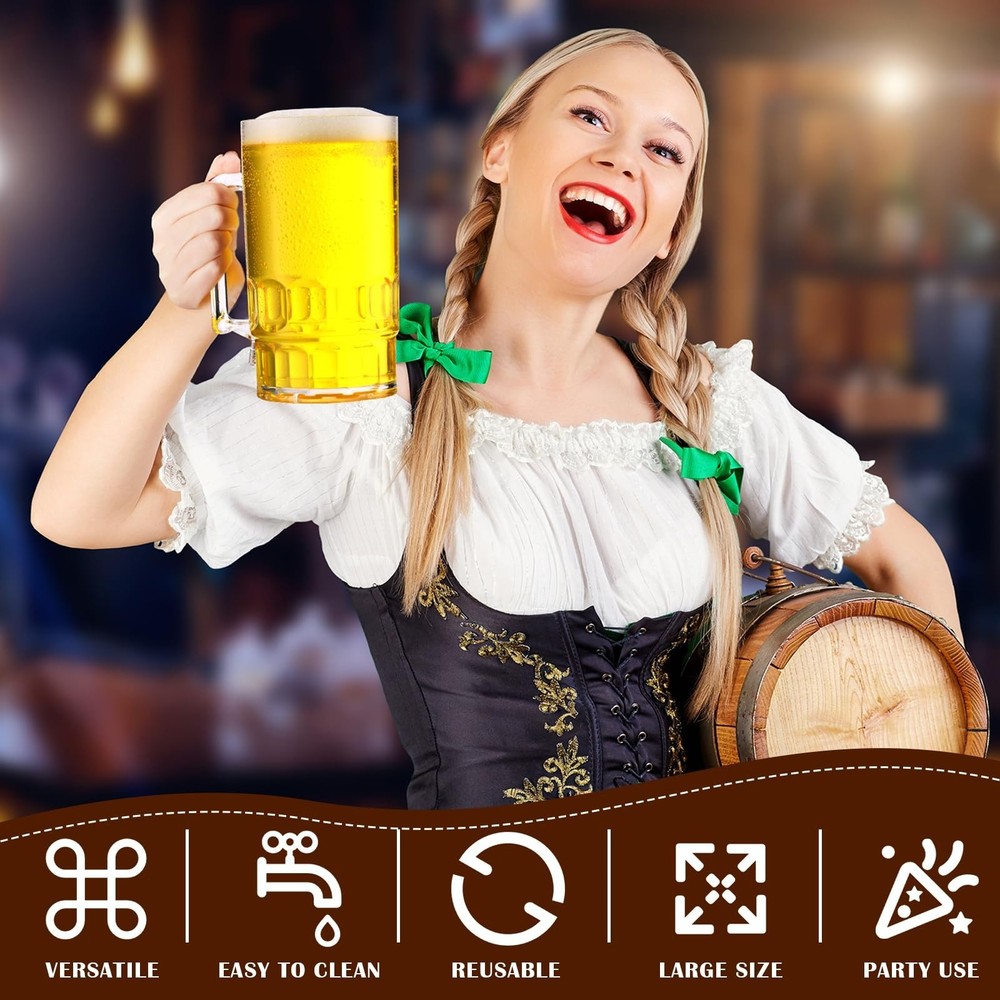 12 Pcs Clear Plastic Beer Stein Mug with Handle Shatter Resistant Large Dimpl...