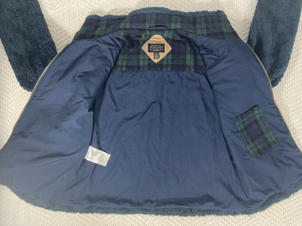 Pendleton Jacket Womens Medium Blue Fleece Sherpa Plaid Lined Size Small
