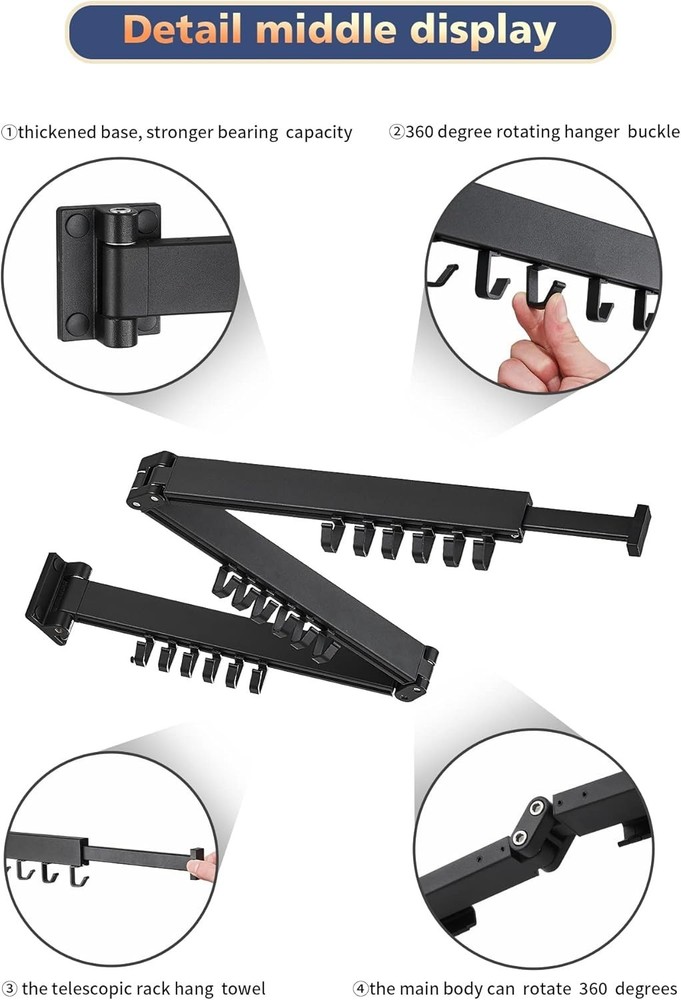 Retractable Wall Mounted Clothes Drying Rack - Space Saving Tri-Fold Design