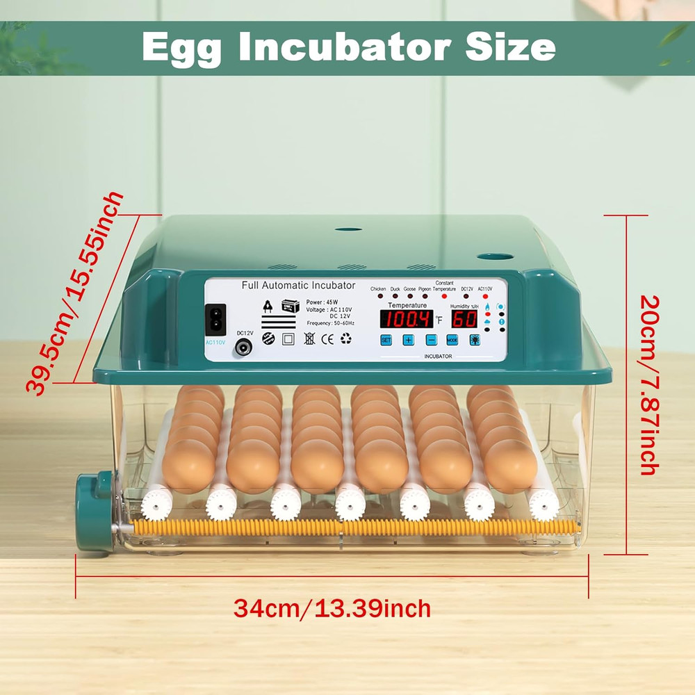 36-Egg Automatic Incubator with Humidity Control and Egg Turning Features
