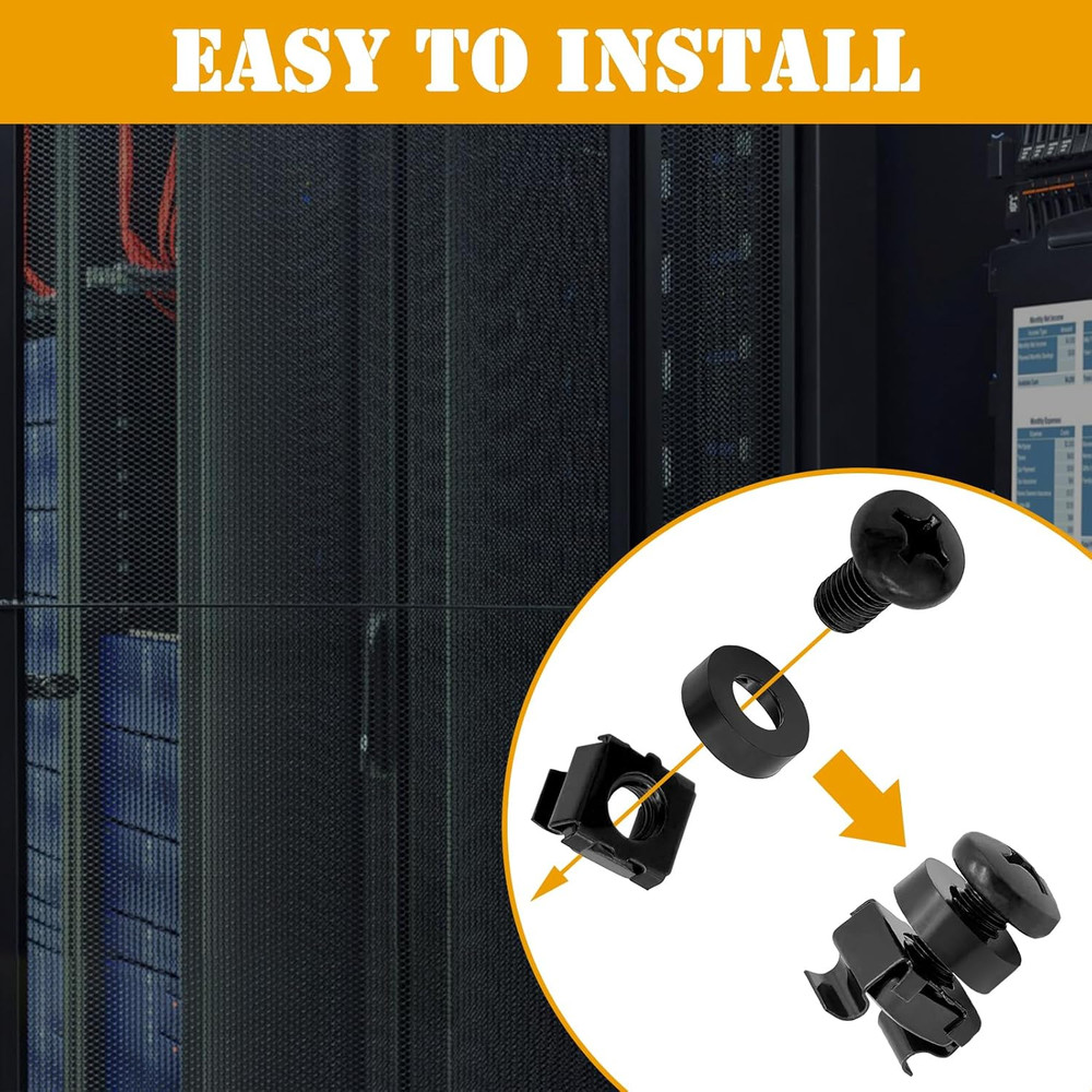 50 Pack M6 Rack Mount Cage Nuts, Screws and Washers Rack Screws Square Insert...