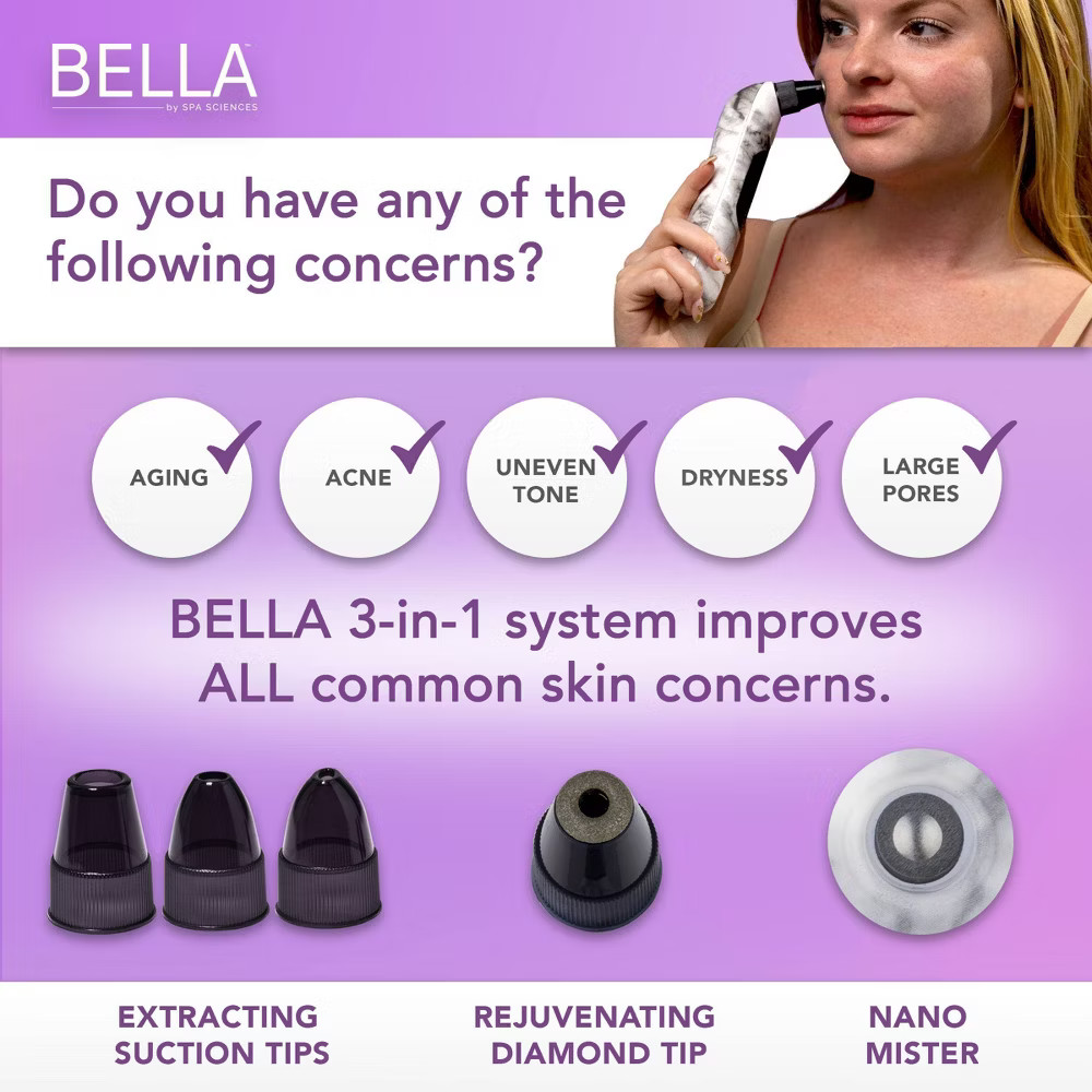 BELLA 3-in-1 Microderm Pore Extractor & Micro Mister White Marble