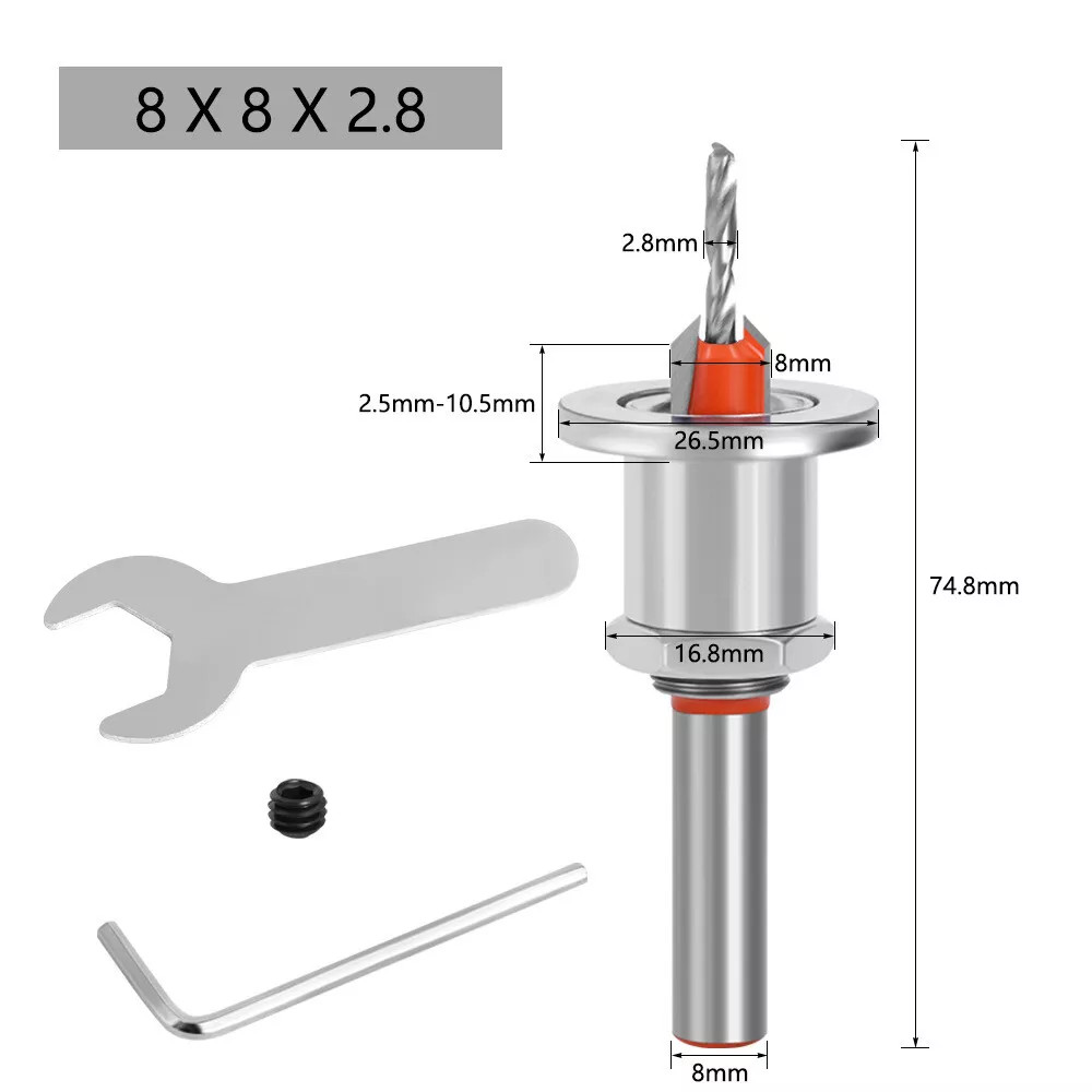 8mm Round Shank Countersink Drill Bit Set 1PC/5PCS Adjustable Woodworking Cutter