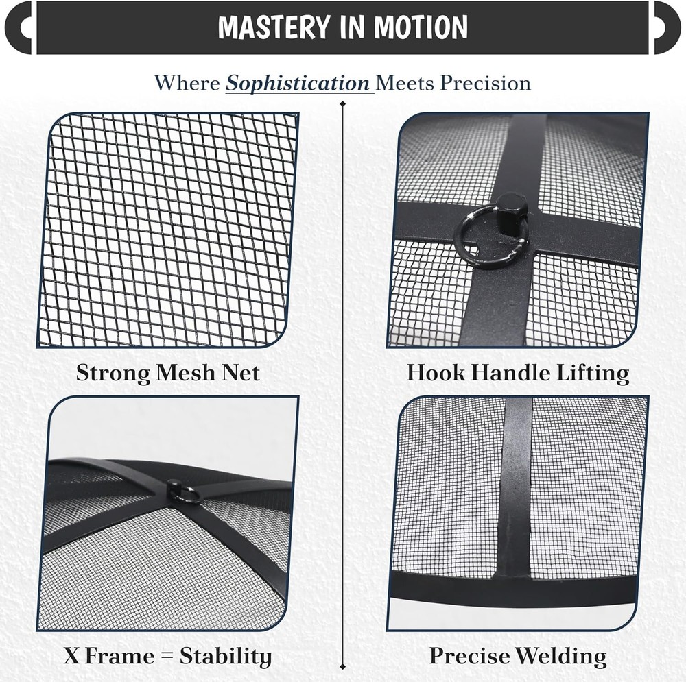 FEBTECH 36" Round Fire Pit Spark Screen Lid with Hook for Outdoor Fire Pits