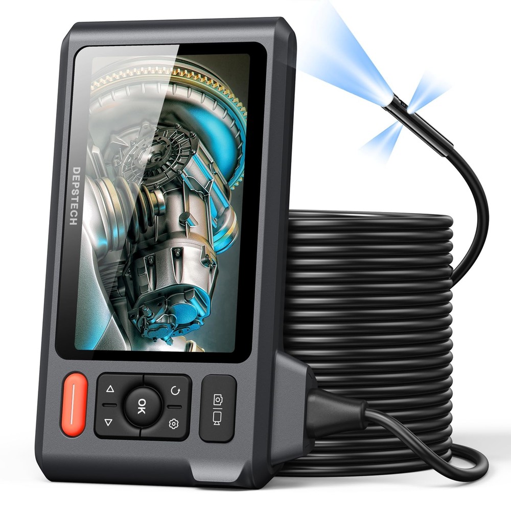 Triple Lens Endoscope Camera with Light with 50FT Semi-Rigid Cable, 5" IPS Sc...