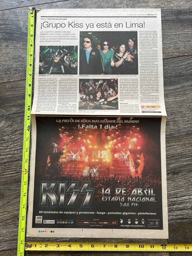 KISS Concert Ad Advert Alive 35 Tour Peru April 14 2009 12.5x21.5 Vintage Kiss B