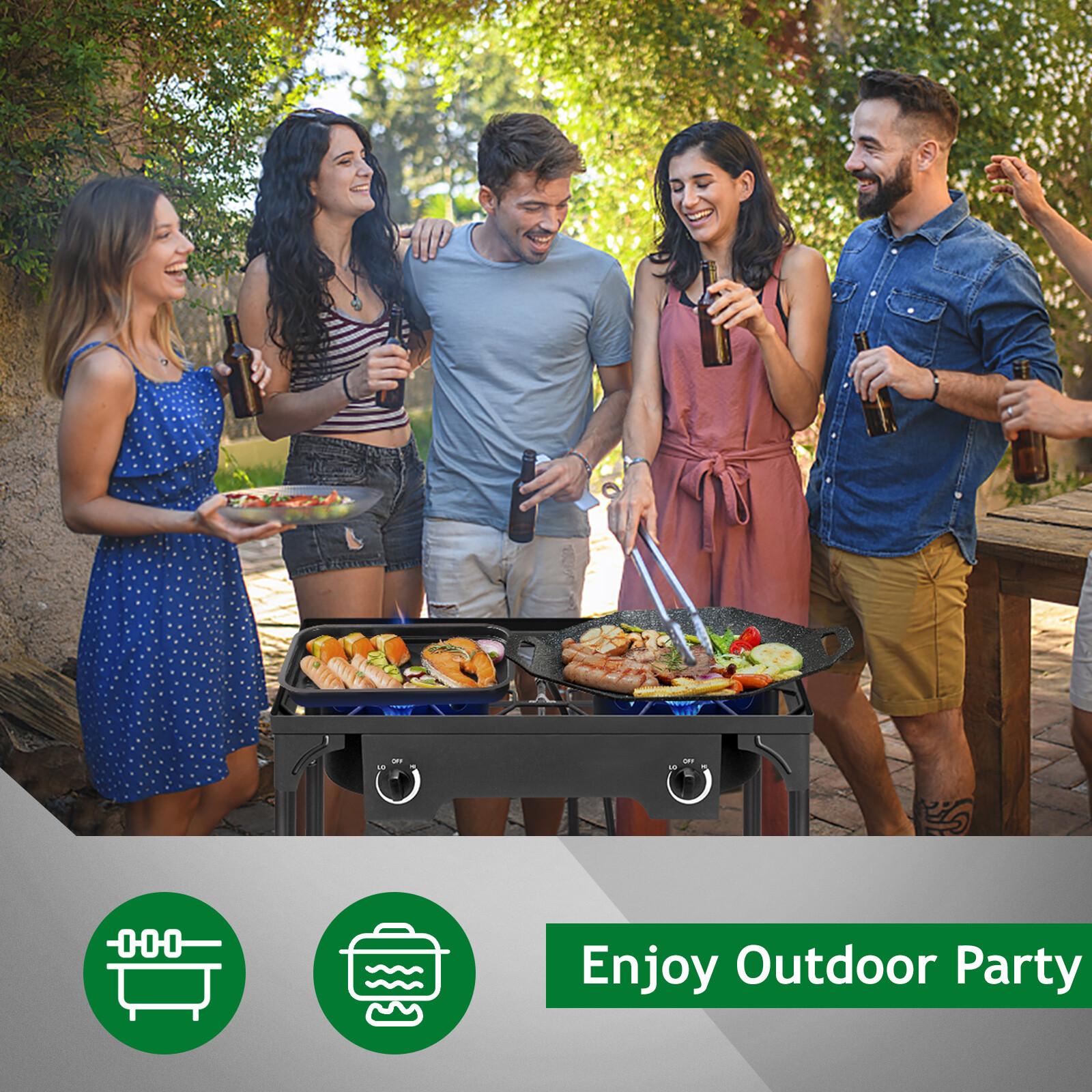 Zokop Portable Propane 225000-BTU 1-3 Gas Burners Outdoor Cooker Stove BBQ Grill