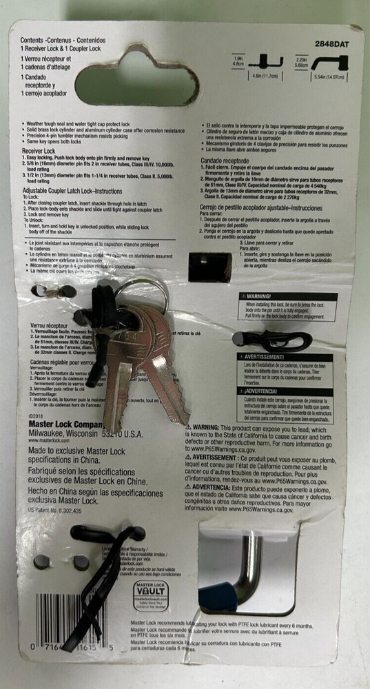 Master Lock Coupler/Receiver Lock Set 2848DAT
